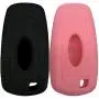 Key Fob SiliconeCover Glossy Protective Case Fits for Ford F150 Edge Mustang Fusion Ecosport Explorer Expedition 3/4/5 Button Smart Key case cover(Black+Pink)