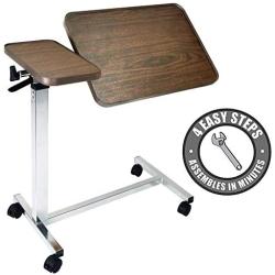 Vaunn Medical Adjustable Tilt Overbed Bedside Table with Wheels for Hospital and Home Use