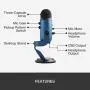 Blue Yeti USB Mic for Recording & Streaming on PC and Mac, 3 Condenser Capsules, 4 Pickup Patterns, Headphone Output and Volume Control, Mic Gain Control, Adjustable Stand, Plug & Play - Midnight Blue