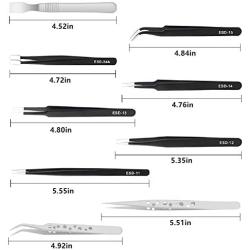 Precision Tweezers, 9 PCS ESD Tweezer Set, Anti-Static Stainless Steel Tweezers Kit Perfect for Craft, Jewelry, Soldering, Laboratory Work, Electronics, Detailed Work