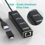 USB 3.0 Hub Ethernet with USB C Adapter, 3 Port USB 3.0 Splitter Gigabit Ethernet Hub + USB C HUB Network RJ45 1000Mbps USB Extender