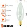 25 Watt Torpedo Candelabra Light Bulbs | B10 Clear Finish E12 Base 2700K Soft White CTC | Dimmable 25W 175 Lumens | Decorative Chandelier Bulbs | Incandescent 12 Pack by GoodBulb