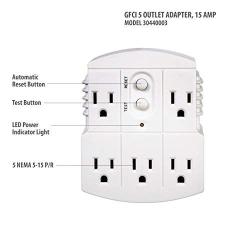 Tower Manufacturing 30440003 Auto-Reset 15 AMP Grounded 3-Prong GFCI 5-Outlet Adapter, White [2 Pack]