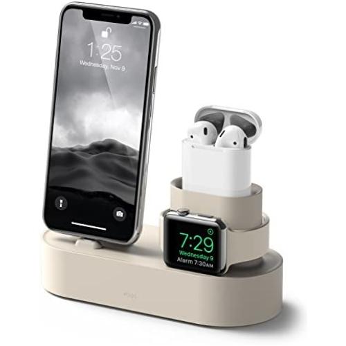 elago 3 in 1 Apple Charging Station Compatible with Apple Watch Series 6/SE/5/4/3/2/1, Apple AirPods 2/1, iPhone 11 and All iPhone Models [Original Cables Required] (Classic White)