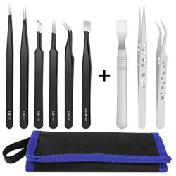Precision Tweezers, 9 PCS ESD Tweezer Set, Anti-Static Stainless Steel Tweezers Kit Perfect for Craft, Jewelry, Soldering, Laboratory Work, Electronics, Detailed Work