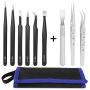 Precision Tweezers, 9 PCS ESD Tweezer Set, Anti-Static Stainless Steel Tweezers Kit Perfect for Craft, Jewelry, Soldering, Laboratory Work, Electronics, Detailed Work