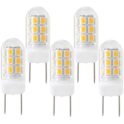 New G8 LED Light Bulb, Dimmable G8 GY8.6 Bi-pin Base, 3W Warm White 120V 20W 35W Halogen Replacement Bulb for Under Counter Kitchen Lighting, Under-Cabinet Light, Puck Light （5-Pack） (Warm Color)