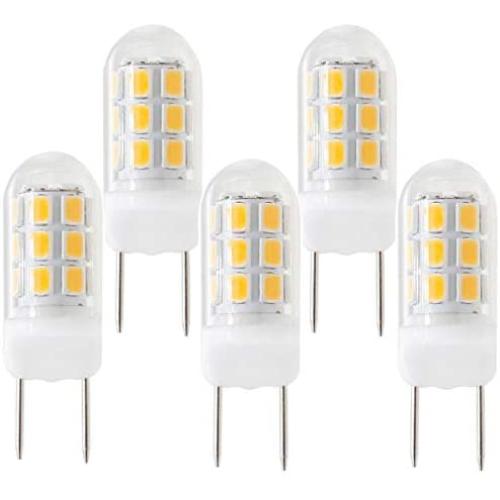 New G8 LED Light Bulb, Dimmable G8 GY8.6 Bi-pin Base, 3W Warm White 120V 20W 35W Halogen Replacement Bulb for Under Counter Kitchen Lighting, Under-Cabinet Light, Puck Light （5-Pack） (Warm Color)