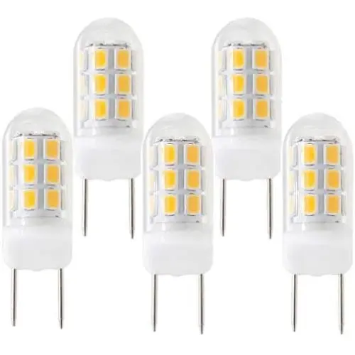New G8 LED Light Bulb, Dimmable G8 GY8.6 Bi-pin Base, 3W Warm White 120V 20W 35W Halogen Replacement Bulb for Under Counter Kitchen Lighting, Under-Cabinet Light, Puck Light （5-Pack） (Warm Color)