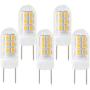 New G8 LED Light Bulb, Dimmable G8 GY8.6 Bi-pin Base, 3W Warm White 120V 20W 35W Halogen Replacement Bulb for Under Counter Kitchen Lighting, Under-Cabinet Light, Puck Light （5-Pack） (Warm Color)