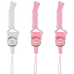 3Pcs Detachable Cell Phone Neck Lanyard Strap - Ideal for Cellphone,ID Card Badge,Camera,iPod,Mp3,PSP,USB Flash Drive and Any Other Electronic Devices with a Lanyard Hole-White+pink