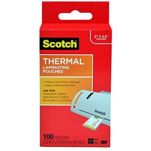 Scotch Thermal Laminating Pouches, 5 Mil Thick for Extra Protection, 2.32 x 3.70-Inches, Business Card Size, 100-Pack (TP5851-100)