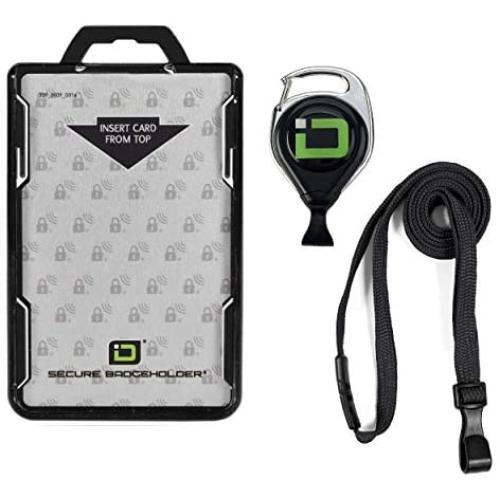 ID Stronghold Secure Badge Holder Duolite - RFID Blocking 2 Card ID Badge Holder with Lanyard and Retractable Reel - PIV, CAC and Work Cards - Heavy Duty Plastic Badge Protector - FIPS 201 Approved