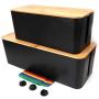 JVD Products Cable Management Box Set White Extra Large Cord Concealer Organizer Box Hide Wires and Power Strip Surge Protectors Cord (Black with Bamboo lid)