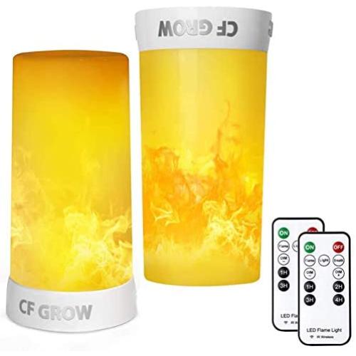 LED Flame Effect Light, CFGROW USB Rechargeable Battery Operated Flame Lamp, Fireplace Light with Remote & Timer,Waterproof Dimmable 4 Modes Flameless Candle Light for Room Party Bar Decor 2 PCS