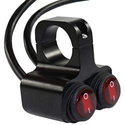 12v 16A Waterproof Motorcycle ATV 1 inch Handlebar Double Control Kill Button Switch Headlight Hazard Brake Fog Light ON Off Switches (Red) CNC Aluminium Alloy Handlebars Switches