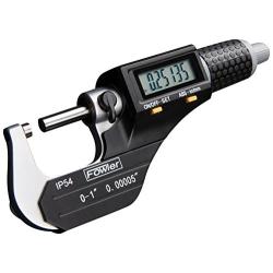 Fowler 54-860-002-1 Electronic IP54 Outside Micrometer, 1-2''/25-50 mm Measuring Range, 0.00005''/0.001 mm Resolution, 0.00016'' Accuracy, RS-232 Output, Black/Gray