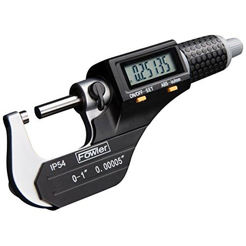 Fowler 54-860-001-1 Electronic IP54 Outside Micrometer, 0-1''/0-25 mm Measuring Range, 0.00005''/0.001 mm Resolution, 0.00016'' Accuracy, RS-232 Output, Black/Gray