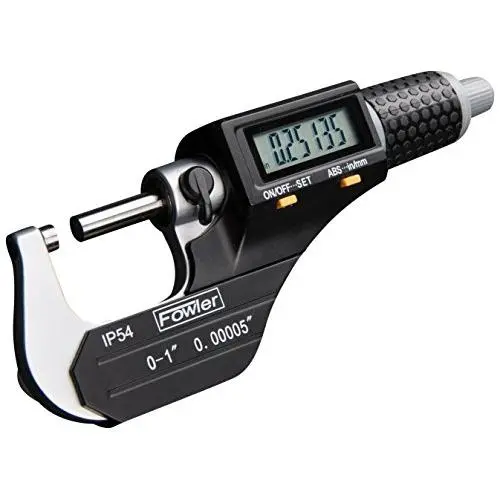 Fowler 54-860-002-1 Electronic IP54 Outside Micrometer, 1-2''/25-50 mm Measuring Range, 0.00005''/0.001 mm Resolution, 0.00016'' Accuracy, RS-232 Output, Black/Gray