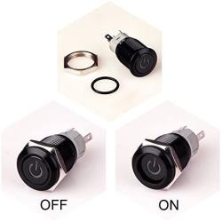 Ulincos Latching Push Button Switch U16F5 1NO1NC SPDT ON/Off Black Shell with Green Power Symbol LED Suitable for 16mm 5/8'' Mounting Hole (Green)