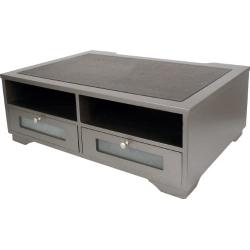 Victor Midnight Black Collection S1130 Wood Printer Stand with Two Drawers and Two Storage Slots, No Assembly Required, Classic Silver