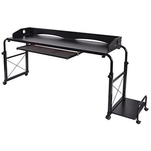 sogesfurniture Overbed Table with Wheels,Height & Length Adjustable Mobile Table 55inches Works as Laptop Cart Computer Table Hospitable Bed Table Nursing Table Drafting Table,Black BHUS-203-2-140BK-N