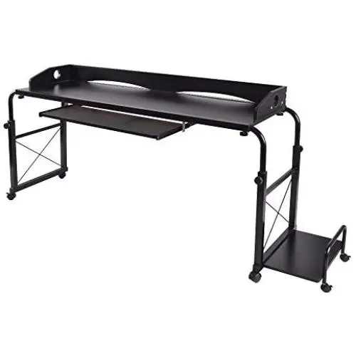 sogesfurniture Overbed Table with Wheels,Height & Length Adjustable Mobile Table 55inches Works as Laptop Cart Computer Table Hospitable Bed Table Nursing Table Drafting Table,Black BHUS-203-2-140BK-N