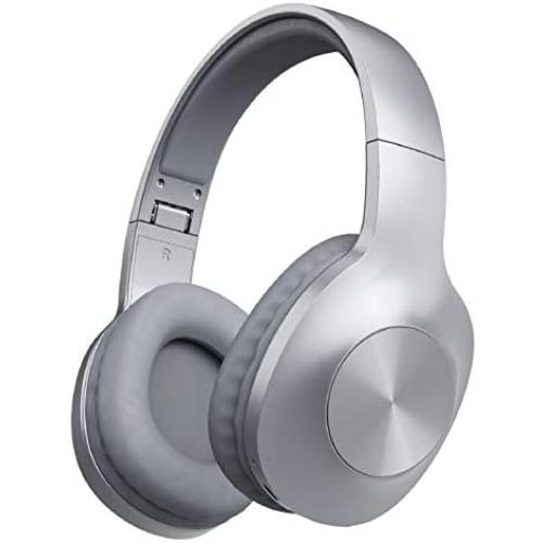 LETSCOM Bluetooth Headphones, 100 Hours Playtime Bluetooth 5.0 Headphones Over Ear with Deep Bass, Hi-Fi Sound and Soft Earpads, Built-in Mic, Wired/Wireless Headset for Home Office-Silver