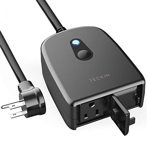 Outdoor Smart Plug, TECKIN Outdoor Wi-Fi Outlet with 2 Sockets, Compatible with SmartThings, Alexa, Google Home, Wireless Remote Control/Timer by Smartphone, IP44 Waterproof, FCC/RoHS Certified
