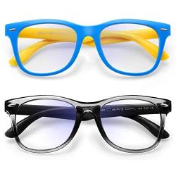 Zasun Kids Blue Light Blocking Glasses 2 Pack, UV Protection & Anti Eyestrain Computer Video Gaming Glasses for Kids Boys Girls Age 3-12 (Blue Yellow +Transparent Black)