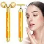 2-IN-1 Face Massager Roller Golden 3D Roller Electric Sonic Energy Face Roller and T Shape Face Massager Kit for Face Lift Beauty Bar Skin Care Tools Gift Set for Women