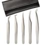 Lash Eyelash Extension Tweezers Set,Cuckoo 5 Pcs Straight and Curved Volume Lash Tweezers For Eyelash Extensions-Professional Stainless Steel Precision Tweezers Set,Lash Extension Supplies