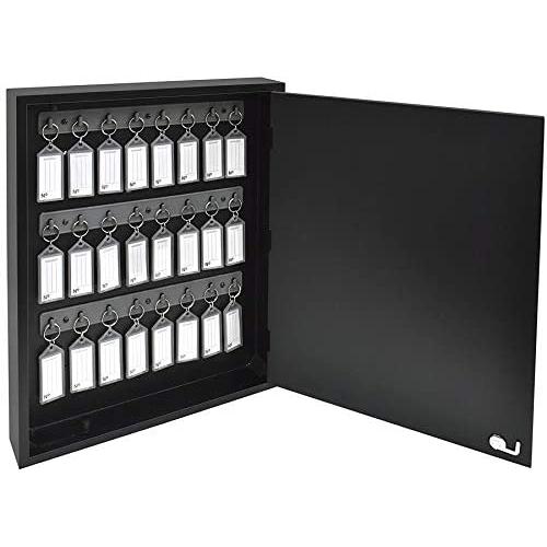 Acrimet Key Cabinet Organizer 24 Positions with Lock (Wall Mount) (24 Smoke Tags Included) (Black Cabinet)