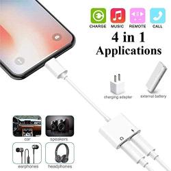 [Apple MFi Certified] 2 in 1 Dual Lightning Adapter & Splitter, 2 Pack iPhone Headphones Adapter 4 in 1 Charge+Call++Audio+Volume Control Converter Cable Compatible for iPhone 12/11/SE/XS/XR/X/8 7