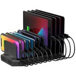 Unitek USB Charging Station, 10 USB Fast Ports Charge Docking Station and Adjustable Dividers, Multi Device Charger Organizer Compatible with iPad, iPhone, Tablet and Cell Phone