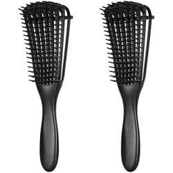 Emoly 2 Pack Detangling Brush for Natural Hair-Detangler for America 3a to 4c Kinky Wavy, Curly, Coily Hair, Detangle Easily with Wet/Dry (Black)