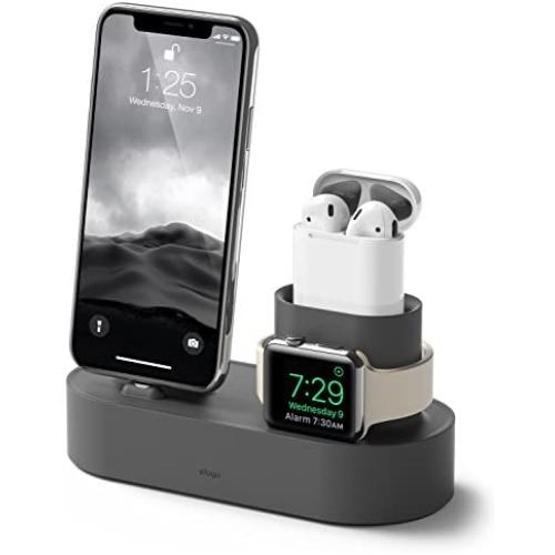elago 3 in 1 Apple Charging Station Compatible with Apple Watch Series 6/SE/5/4/3/2/1, Apple AirPods 2/1, iPhone 11 and All iPhone Models [Original Cables Required] (Dark Grey)