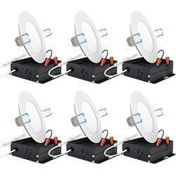 Sunco Lighting 6 Pack 4 Inch Slim LED Downlight with Junction Box, Select from 5 Colors (2700k/3000k/3500k/4000k/5000k), 10W=60W, 650 LM, Dimmable, Selectable Recessed Fixture, IC Rated - UL