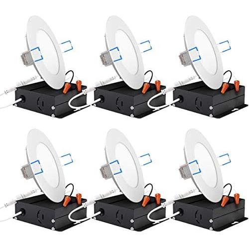 Sunco Lighting 6 Pack 4 Inch Slim LED Downlight with Junction Box, Select from 5 Colors (2700k/3000k/3500k/4000k/5000k), 10W=60W, 650 LM, Dimmable, Selectable Recessed Fixture, IC Rated - UL