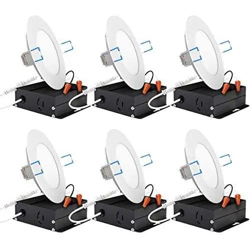 Sunco Lighting 6 Pack 4 Inch Slim LED Downlight with Junction Box, Select from 5 Colors (2700k/3000k/3500k/4000k/5000k), 10W=60W, 650 LM, Dimmable, Selectable Recessed Fixture, IC Rated - UL Sunco Lighting 6 Pack 4 Inch Slim LED Downlight with Junction Box, Select from 5 Colors (2700k/3000k/3500k/4000k/5000k), 10W=60W, 650 LM, Dimmable, Selectable Recessed Fixture, IC Rated - UL