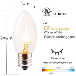 25 Pack C9 Incandescent Bulb, C9 Christmas Replacement Light Bulb for Christmas String Light, E17 Intermediate Base, 7 Watt, Clear