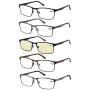 Eyecedar 5-Pack Reading Glasses Men Metal Frame Rectangle Style Stainless Steel Material Spring Hinges Includes Computer Readers +1.50