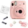 Fujifilm Instax Mini 11 Instant Camera + Fujifilm Instax Mini Twin Pack Instant Film (16437396) + Single Pack Rainbow Film + Case + Travel Stickers (Blush Pink)