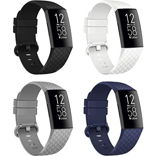 poshei 4 Packs Bands Compatible with Fitbit Charge 4 / Fitbit Charge 3 / Fitbit Charge 3 SE for Women and Men, Classic Replacement Wristband, Soft Silicon Waterproof Quick Release Sports Strap