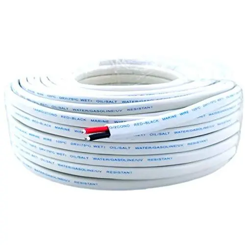 14 Gauge (American Wire Ga) Tinned Pure Copper Red Black Duplex Sheathed Marine Boat Wire. | Cable Length: 100 FT (Also Available in 50 FT roll)
