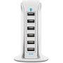 Aduro 40W 6-Port USB Desktop Charging Station Hub Wall Charger for iPhone iPad Tablets Smartphones with Smart Flow (Solid White)