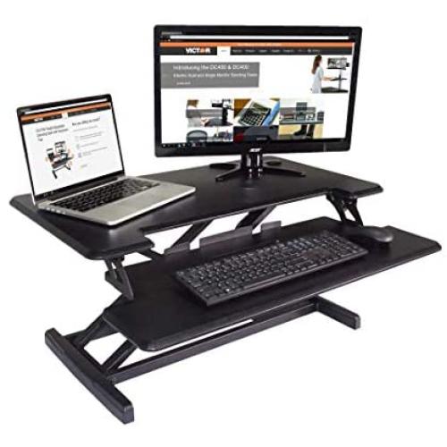 Victor DCX610 Height Adjustable Compact Standing Desk| Black| 33” Wide Sit-Stand Dual Monitor Desk and Laptop Riser Workstation| Compatible with Most Monitor Arms