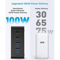 USB C Charger, UtechSmart 100W 4-Port Desktop Type C Charging Station, Portable USB C PD Power Charger Adapter -2 USB C&2 QC 3.0 USB A Ports for MacBook Pro/Air, iPad, iPhone, Galaxy, Laptop and More