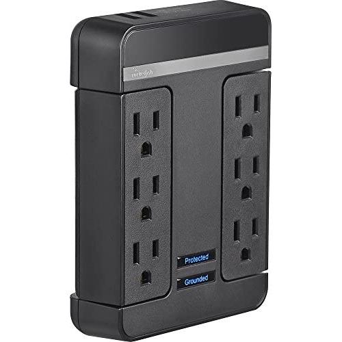 Rocketfish 6-Outlet/2-USB Swivel Wall Tap Surge Protector Black