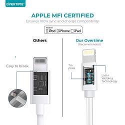 iPhone Charger Cable, Overtime Apple MFi Certified Lightning Cable (2-Pack) 6ft USB Cord for iPhone 11/11 Pro/11 Max/X/XS Max/XR/8 Plus/7/6/SE, iPad/iPad Air 2/Mini 4/3/2, White